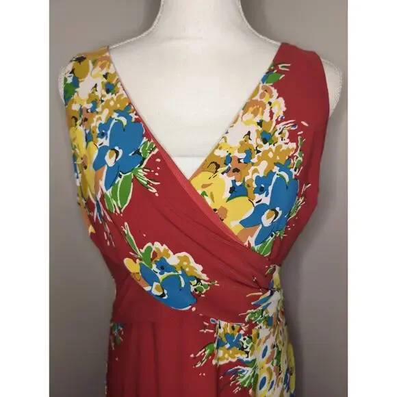 Lauren by Ralph Lauren Georgette floral jersey v neck maxi wrap dress 12 - Picture 2 of 9